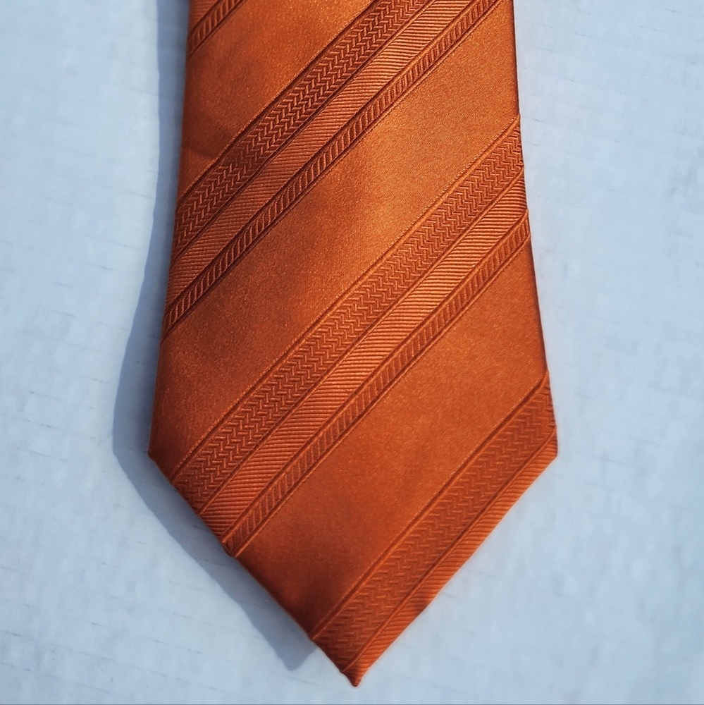 COUNTESS MARA Orange Striped 100% Silk Necktie